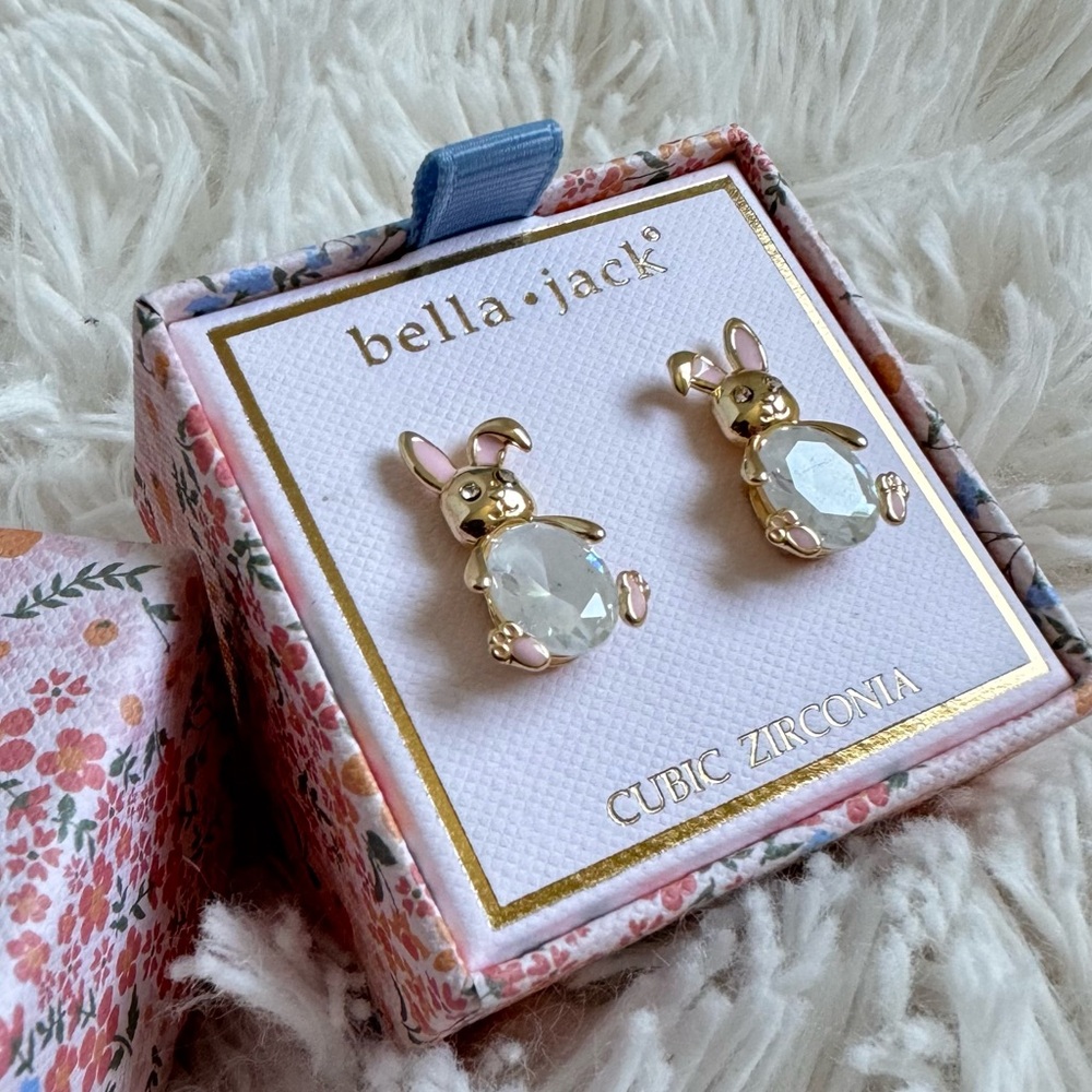 Bella Jack Goldtone Crackle Cubic Zirconia Easter Bunny Earrings - Picture 4 of 14
